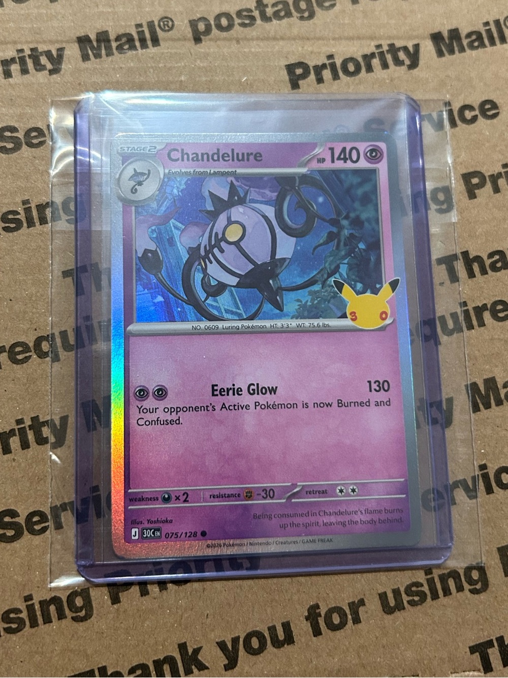 Holo Chandelure 30th Celebration Pokemon TCG Card No. 075/128
